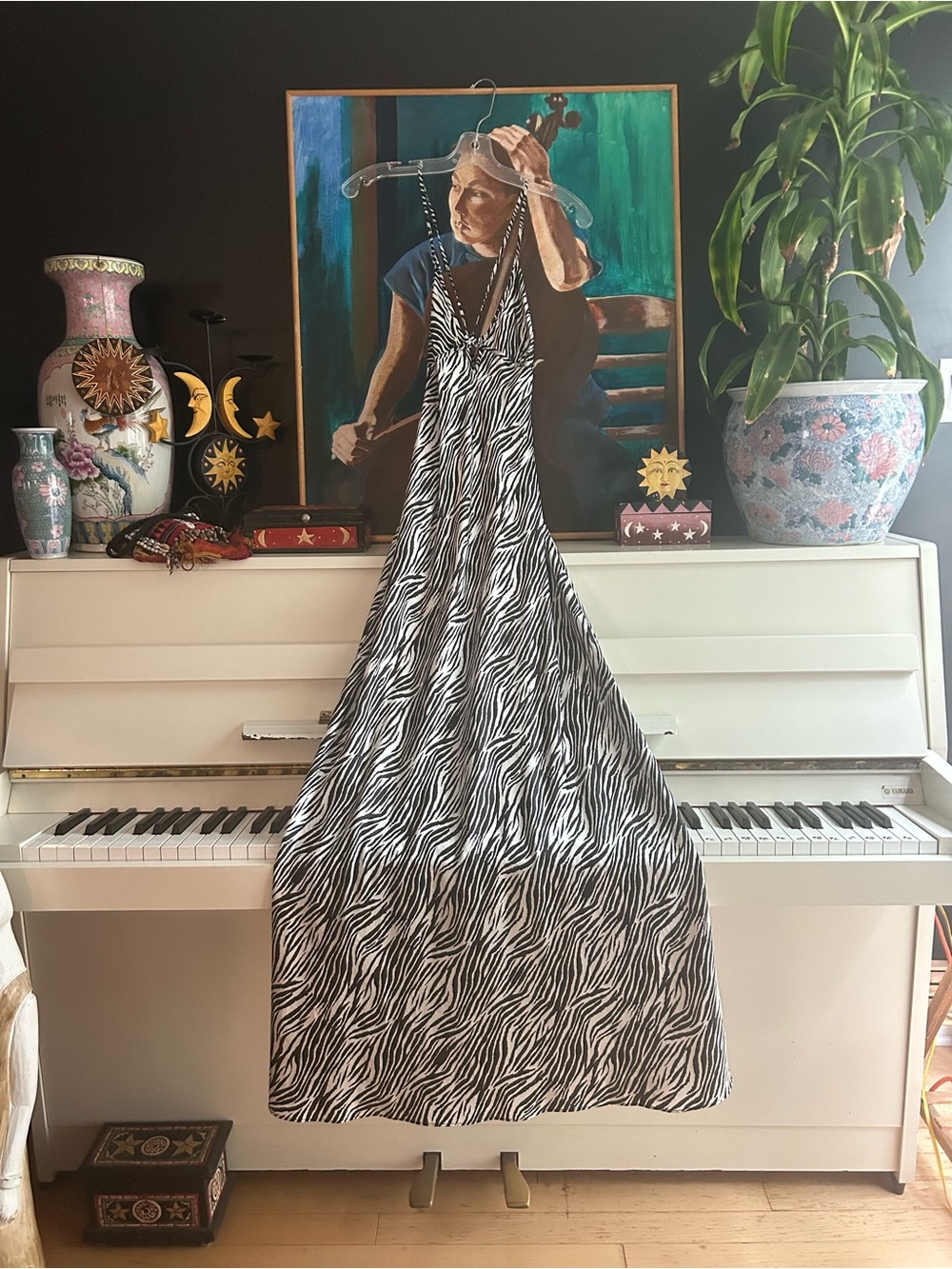 La Vie en Rose Zebra Print Satin Maxi Nightgown Slip Dress Size Large - Picture 10 of 13